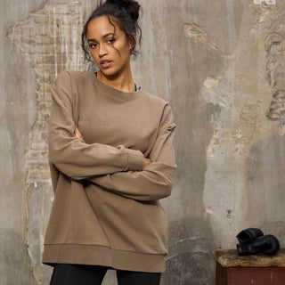 Everlast® Sport EVERLAST Womens Oversized Greatness Is Within Crew Sweat Sweatshirt Sand