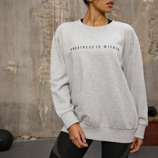 Everlast® Sport EVERLAST Womens Oversized Greatness Is Within Crew Sweat Sweatshirt Grey