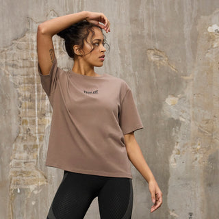 Everlast® Sport EVERLAST Womens SS Oversized Iconic Cotton Stretch Tee T-shirt Sand