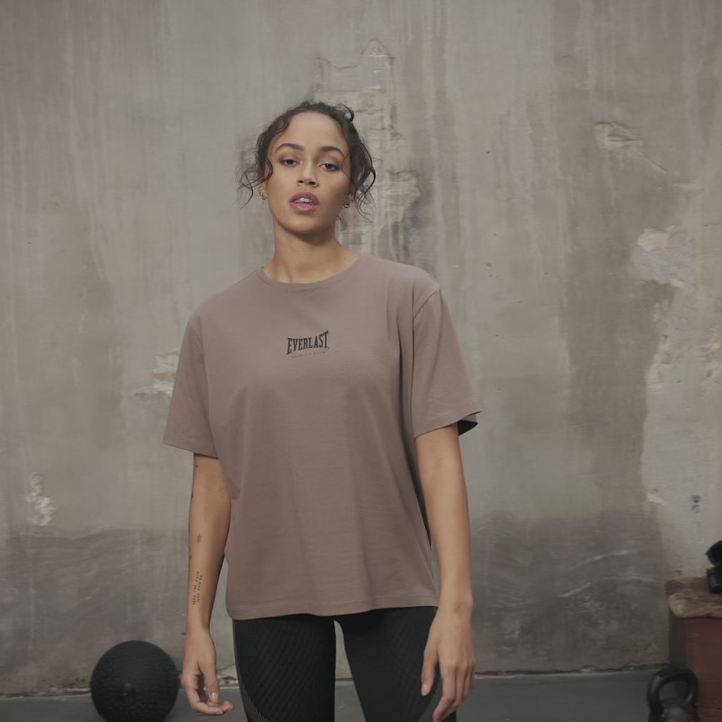 Everlast® Sport EVERLAST Womens SS Oversized Iconic Cotton Stretch Tee T-shirt Sand